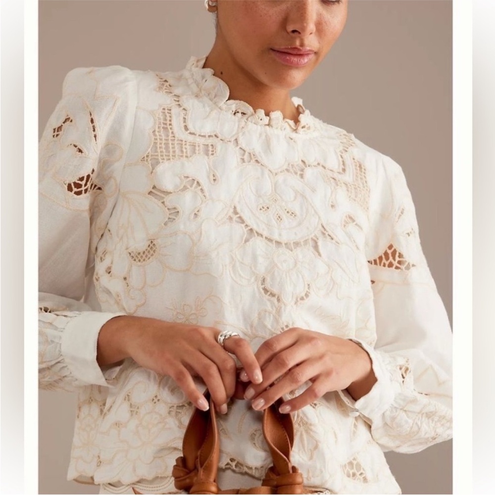 NEW Anthropologie Ivory Top | The Lainie Long Sleeve Lace Cutwork Blouse